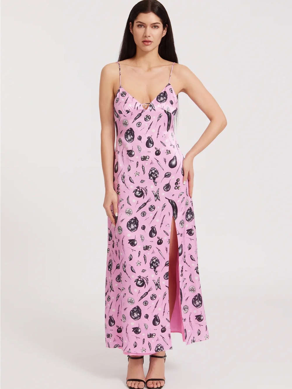 Monica Langlois High Fructose Pink Printed Slip Midi Dress with Side Slit